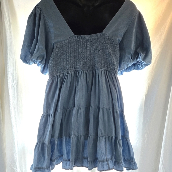 Blue Puff Sleeve Denim Dress NWT - Picture 7 of 10